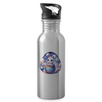 Chibi Bunny In The Space With Easter Eggs - Water bottle with straw - silver - Right