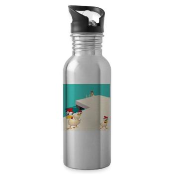 HÜHNER SCHWIMMEN AM SEE - Trinkflasche mit integriertem Trinkhalm - Lightsilver - Rechts