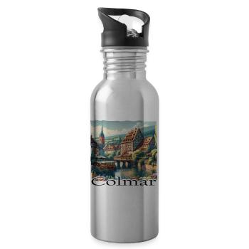 Colmar Altstadt Charme & Kolonialstil Architektur - Trinkflasche mit integriertem Trinkhalm - Lightsilver - Rechts