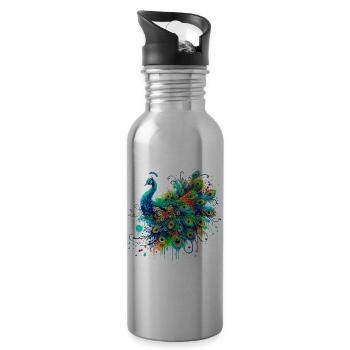 Pfau - Trinkflasche mit integriertem Trinkhalm - Lightsilver - Rechts