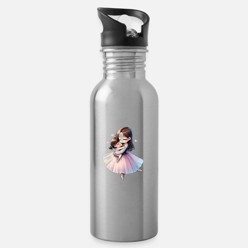 Ballerina-Mutter umarmt ihre Tochter - Trinkflasche mit integriertem Trinkhalm - Lightsilver