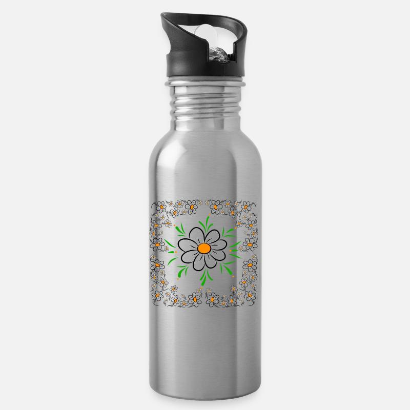 Gänseblümchen Blumenwiese Blumenmuster Blume - Trinkflasche mit integriertem Trinkhalm - Lightsilver