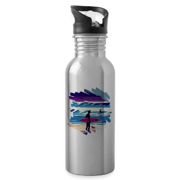 Surfer am Strand - Spaß - Surfen - Vintage - Trinkflasche mit integriertem Trinkhalm - Lightsilver - Rechts