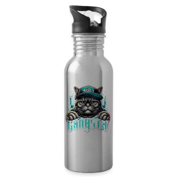 BKH Britisch Kurzhaar Katze getigert Gangsta Gangs - Trinkflasche mit integriertem Trinkhalm - Lightsilver - Rechts