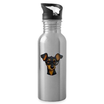 Manchester Terrier Dog Breed Watercolor Cartoon Ka - Water bottle with straw - silver - Right