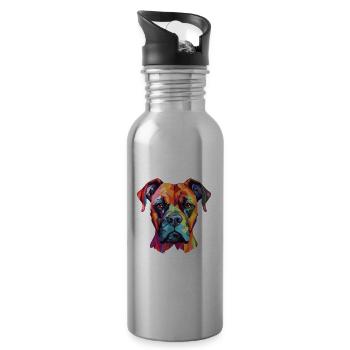 Boxer Hund Rasse Aquarell Karikatur Kawaii Bunt - Trinkflasche mit integriertem Trinkhalm - Lightsilver - Rechts