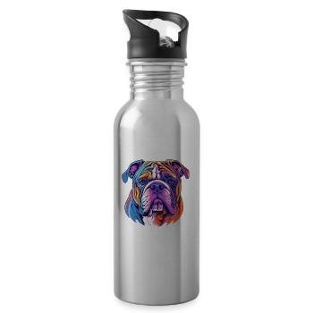 Bulldogge Hund Rasse Aquarell Karikatur Kawaii Colorf - Trinkflasche mit integriertem Trinkhalm - Lightsilver - Rechts