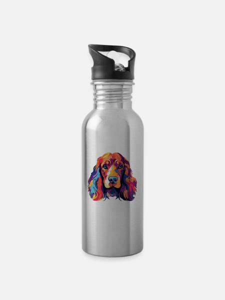 Cocker Spaniel Hunderasse Aquarell Karikatur Kawaii - Trinkflasche mit integriertem Trinkhalm - Lightsilver