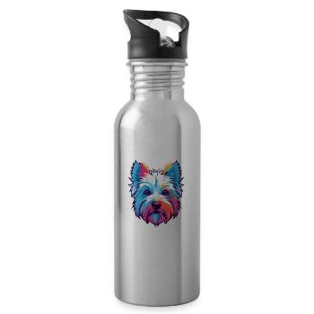 West Highland White Terrier Hunderasse Aquarell C - Trinkflasche mit integriertem Trinkhalm - Lightsilver - Rechts