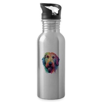 Irish Wolfhound Dog Breed Watercolor Cartoon Kawai - Water bottle with straw - silver - Right