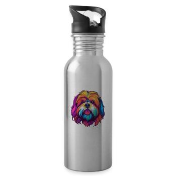 Lhasa Apso Hunderasse Aquarell Karikatur Kawaii Col - Trinkflasche mit integriertem Trinkhalm - Lightsilver - Rechts