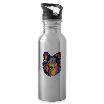 Shetland Schäferhund Hund Rasse Aquarell Karikatur Kaw - Trinkflasche mit integriertem Trinkhalm - Lightsilver - Rechts