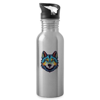 Husky sibérien chien race aquarelle dessin animé Kawaii - Gourde avec paille intégrée - argent clair - Droite