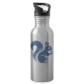 Minimalist Squirrel Silhouette with Nut - Water bottle with straw - silver - Right