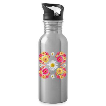 Zinnias daisy floral design zinnia blossom floral - Water bottle with straw - silver - Right