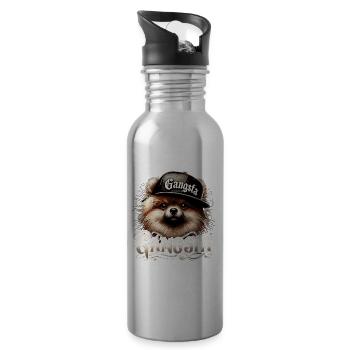 Kleinspitz Spitz Gangsta Gangster Hund Geschenk - Trinkflasche mit integriertem Trinkhalm - Lightsilver - Rechts
