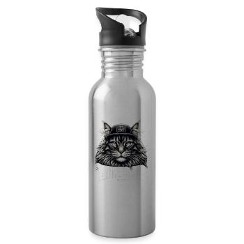 Maine Coon Katze cool Was geht ab Geschenk - Trinkflasche mit integriertem Trinkhalm - Lightsilver - Rechts