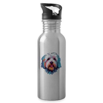 Cotons de Tuléar Race Chien Aquarelle Dessin Animé Kawa - Gourde avec paille intégrée - argent clair - Droite
