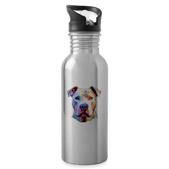 Dogue Argentino Chien Race Aquarelle Dessin animé Kawaii - Gourde avec paille intégrée - argent clair - Droite