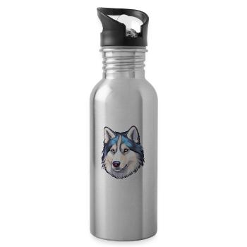 Husky Sibérien Race Chien Aquarelle Dessin Animé Kawaii - Gourde avec paille intégrée - argent clair - Droite