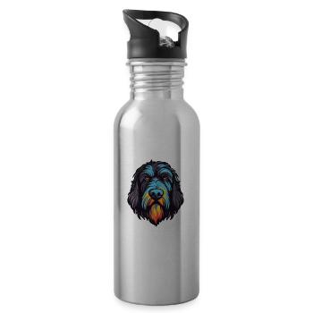 Schwarzer Russischer Terrier Hund Rasse Aquarell Karikatur - Trinkflasche mit integriertem Trinkhalm - Lightsilver - Rechts