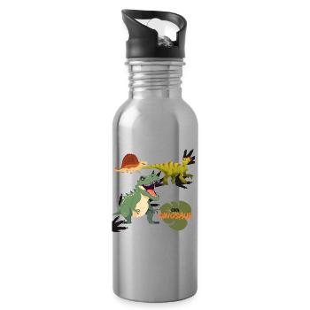 Dinosaure cool - Gourde avec paille intégrée - argent clair - Droite