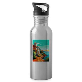 Costa Brava Spanien Vintage Reiseplakat Souvenir - Trinkflasche mit integriertem Trinkhalm - Lightsilver - Rechts
