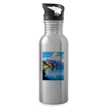 Lac d’Orta Italie Affiche de voyage vintage Souvenir WPA - Gourde avec paille intégrée - argent clair - Droite