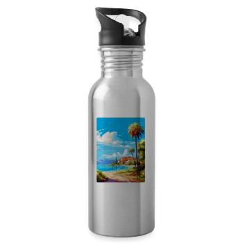 Alcudia Espagne Affiche de voyage vintage WPA Souvenir - Gourde avec paille intégrée - argent clair - Droite