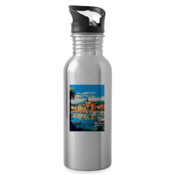 Saint Tropez France Vintage Travel Poster Souvenir - Water bottle with straw - silver - Right
