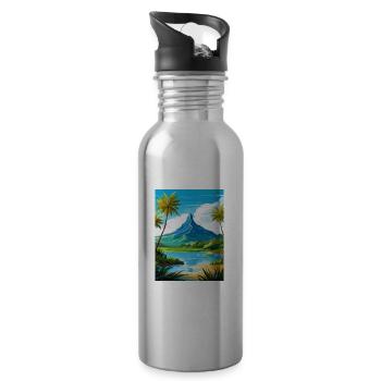 Bora Französisch-Polynesien Vintage Reiseposter - Trinkflasche mit integriertem Trinkhalm - Lightsilver - Rechts