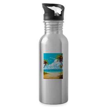 Turks and Caicos Islands Caribbean Travel Poster - Water bottle with straw - silver - Right