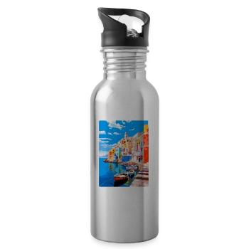Ponza Italy Vintage Travel Poster WPA Art Souvenir - Water bottle with straw - silver - Right