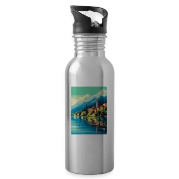 Comer See Italien Vintage Reiseplakat Souvenir WPA - Trinkflasche mit integriertem Trinkhalm - Lightsilver - Rechts