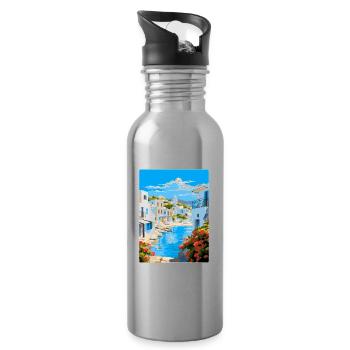 Paros Greece Vintage Travel Poster WPA Souvenir - Water bottle with straw - silver - Right