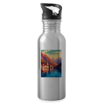 Kotor Montenegro Vintage Poster Souvenir de Voyage - Gourde avec paille intégrée - argent clair - Droite