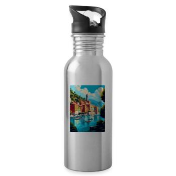 Portofino Italy Vintage Travel Poster Souvenir WPA - Water bottle with straw - silver - Right