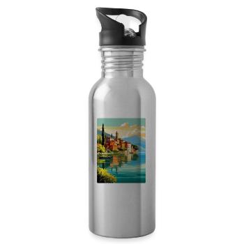 Comer See Italien Vintage Reiseplakat Souvenir WPA - Trinkflasche mit integriertem Trinkhalm - Lightsilver - Rechts