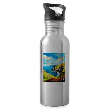 Slieve League Irlande Royaume-Uni Affiche de voyage vintage WPA - Gourde avec paille intégrée - argent clair - Droite