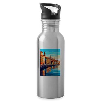 Porto Portugal Vintage Travel Poster Souvenir WPA - Water bottle with straw - silver - Right