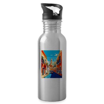 Jerez De La Frontera Spain Vintage Travel Poster - Water bottle with straw - silver - Right