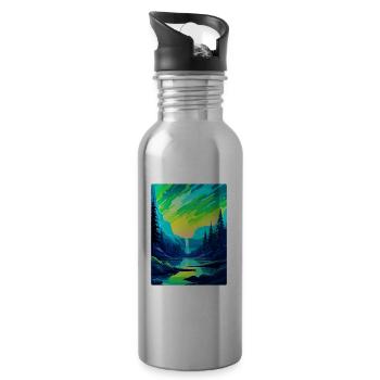 Aurora Borealis Islande Affiche de voyage vintage WPA - Gourde avec paille intégrée - argent clair - Droite