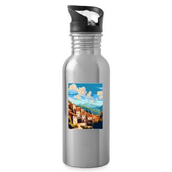 Cuenca Espagne Affiche de voyage vintage WPA Souvenir - Gourde avec paille intégrée - argent clair - Droite