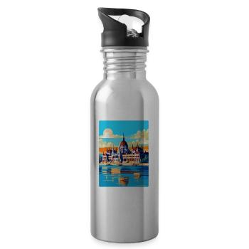 Budapest Ungarn Vintage Reiseplakat Souvenir - Trinkflasche mit integriertem Trinkhalm - Lightsilver - Rechts