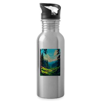 Black Forest Germany Vintage Travel Poster WPA Art - Water bottle with straw - silver - Right