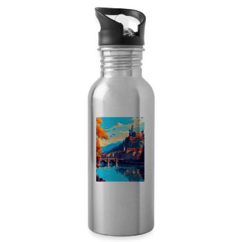 Heidelberg Germany Vintage Travel Poster Souvenir - Water bottle with straw - silver - Right