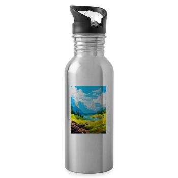 Pyrenäen-Nationalpark Frankreich Reiseplakat WPA - Trinkflasche mit integriertem Trinkhalm - Lightsilver - Rechts