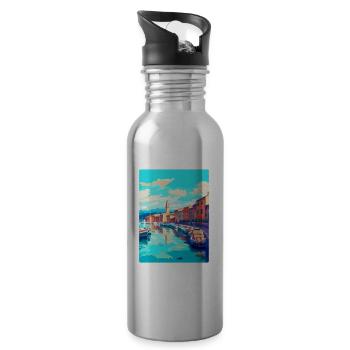 Saint Tropez Frankreich Vintage Reiseplakat Souvenir - Trinkflasche mit integriertem Trinkhalm - Lightsilver - Rechts
