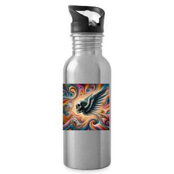 Skull with wings (colorful) - Water bottle with straw - silver - Right