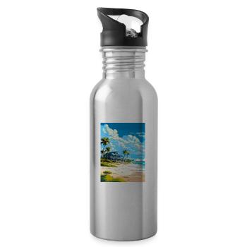 Turks and Caicos Islands Caribbean Travel Poster - Water bottle with straw - silver - Right